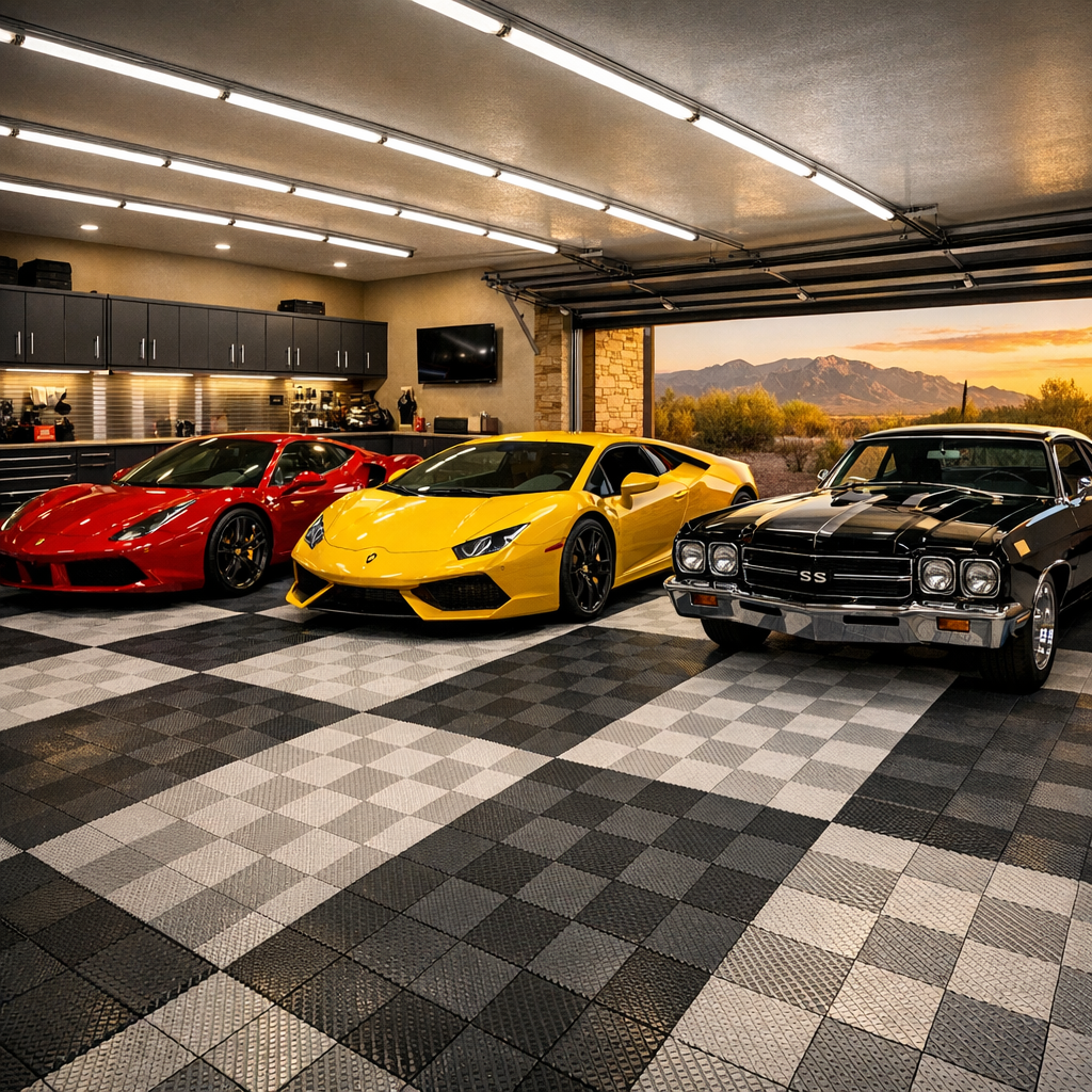 Luxury garage with Swiss Trax flooring